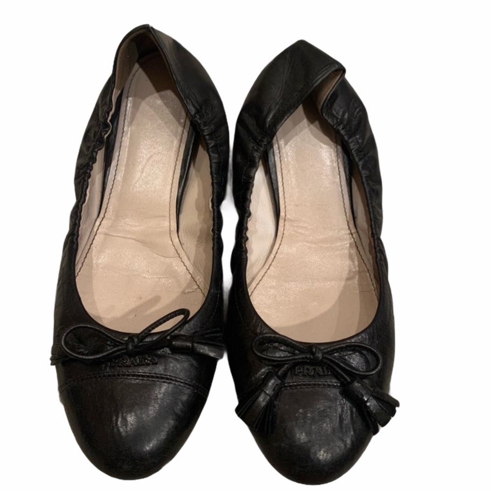 Prada Black Leather Ballet Flats